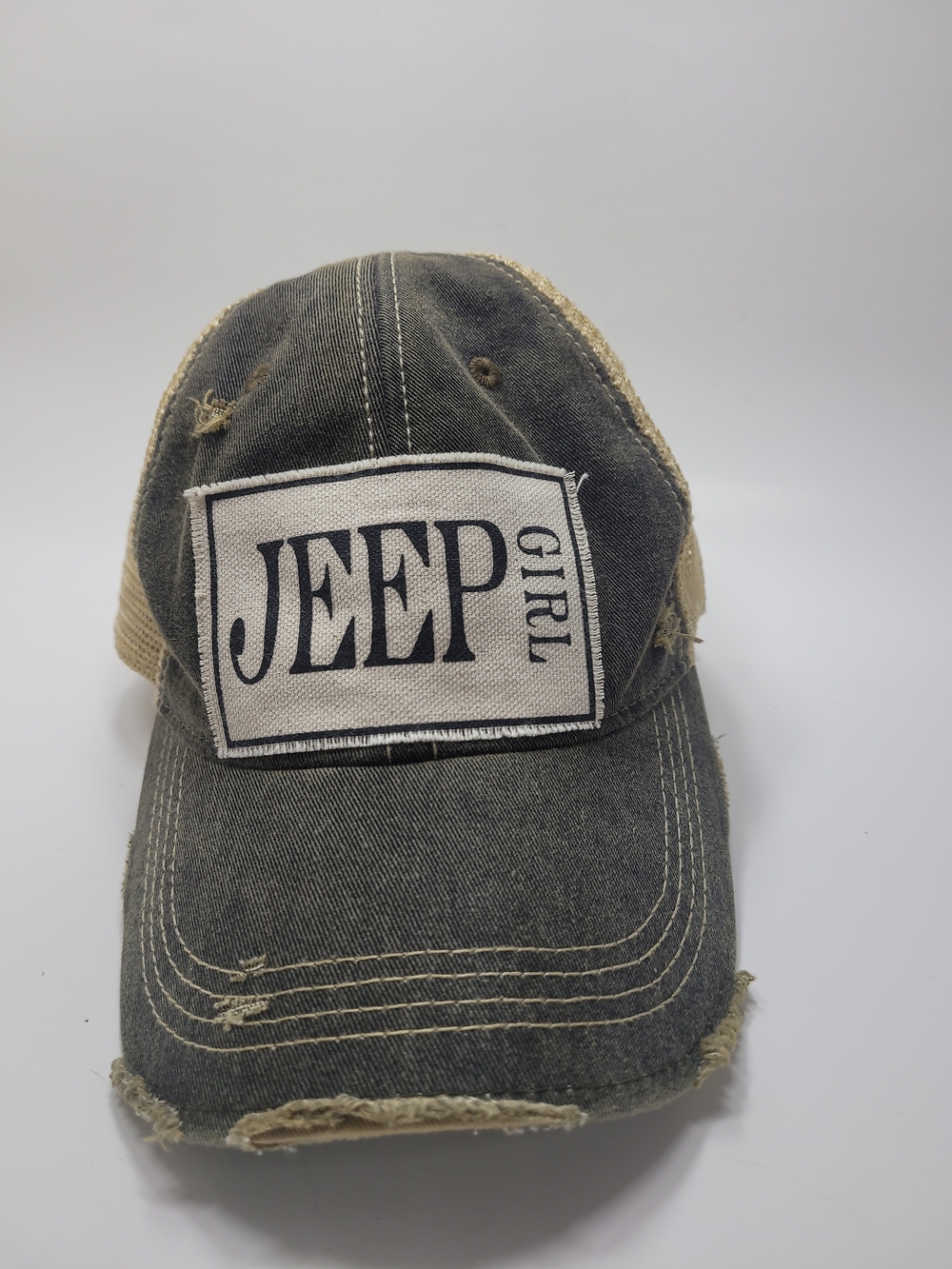 Jeep Distressed Trucker Cap - Black and Khaki